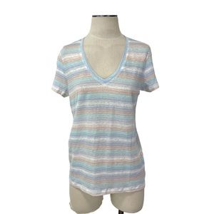 Gap- Linen Lightweight V Neck Multi Stripe Tee Size Medium.